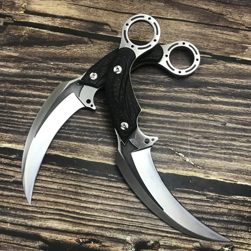 HUAAO DC53 die steel, carbon fiber handle.Vacuum oil quenching heat treatment technology 61HRC counterattack manual combat claw knife tactical survival tools