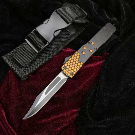 Tactical knife adjustable switchblade OTF automatic zinc alloy handle switchblade camping tool honeycomb pattern