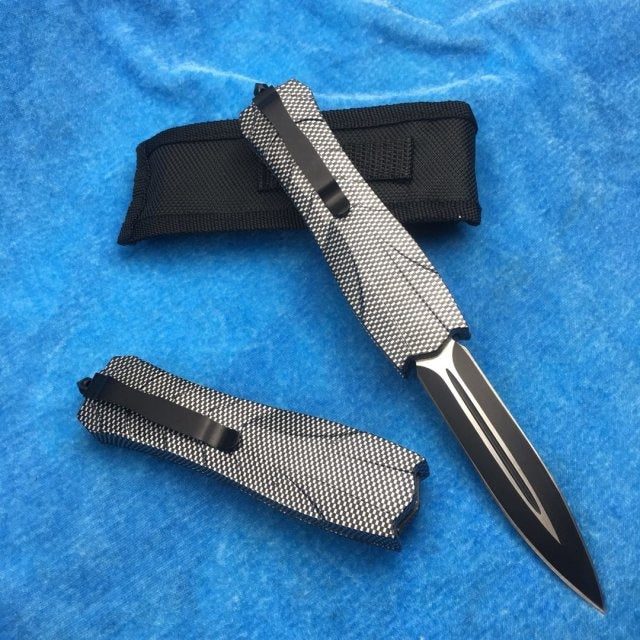 Multi-function tactical knife spring assisted 440 fixed blade double-edged, straight spring blade hardness 56HRC survival outdoor tool self defense folding knife travel pocket knife