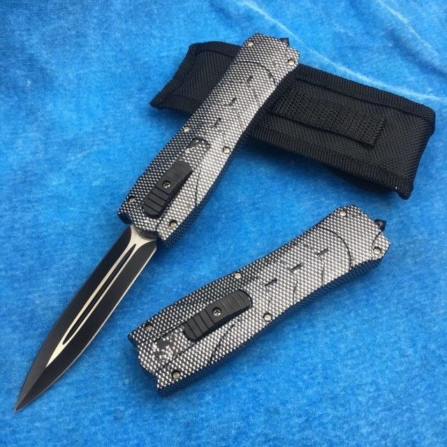 Multi-function tactical knife spring assisted 440 fixed blade double-edged, straight spring blade hardness 56HRC survival outdoor tool self defense folding knife travel pocket knife