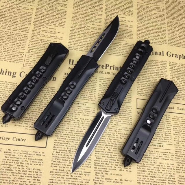 Microtech Eight hole handle pocket knife spring assisted opening knife OTF440 blade, tactical hunting EDC camping rescue tool in four styles