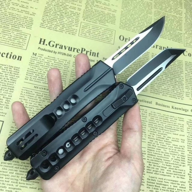 Microtech Eight hole handle pocket knife spring assisted opening knife OTF440 blade, tactical hunting EDC camping rescue tool in four styles