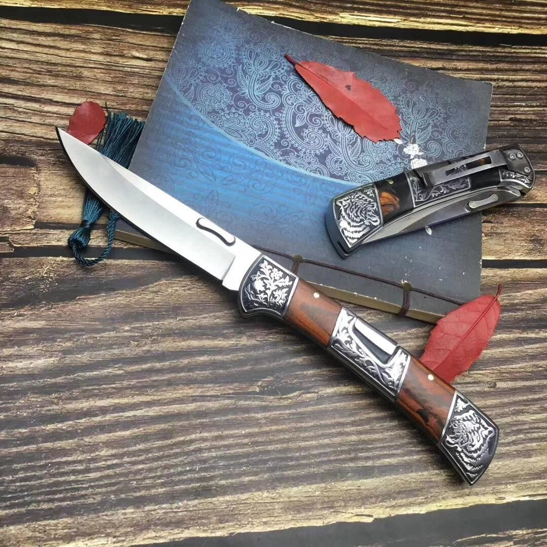 Columbia Multi-function folding knife 3Cr13Mov portable camping mini tactical rescue survival hunting knife all steel carved + color wood handle