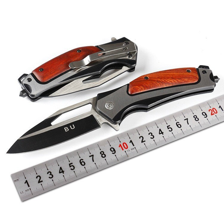 BUCK Pocket tactical knife folding knife 5CR15MOV blade spring auxiliary knife outdoor camping spring open combat hunting knife all steel + acid branch handle