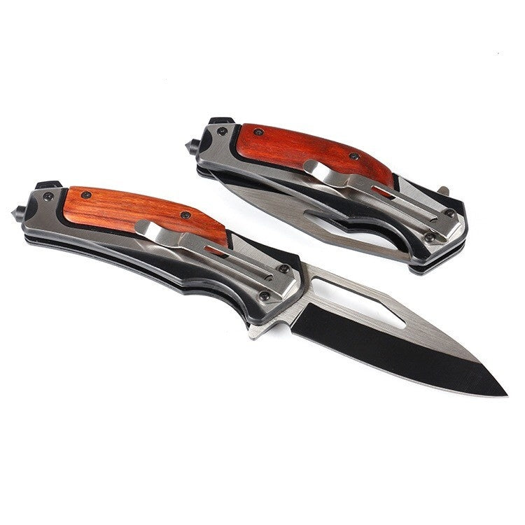 BUCK Pocket tactical knife folding knife 5CR15MOV blade spring auxiliary knife outdoor camping spring open combat hunting knife all steel + acid branch handle