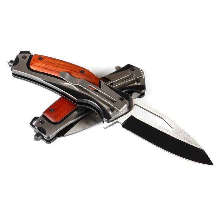 BUCK Pocket tactical knife folding knife 5CR15MOV blade spring auxiliary knife outdoor camping spring open combat hunting knife all steel + acid branch handle