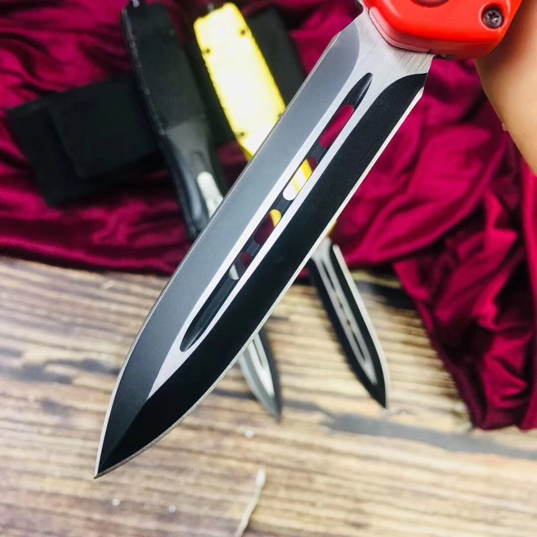 Tactical small OTF spring jump pocket folding knife 5Cr13Mov blade spring auxiliary knife in three colors