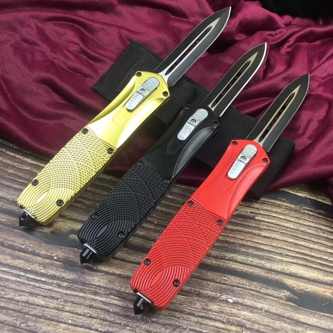 Tactical small OTF spring jump pocket folding knife 5Cr13Mov blade spring auxiliary knife in three colors