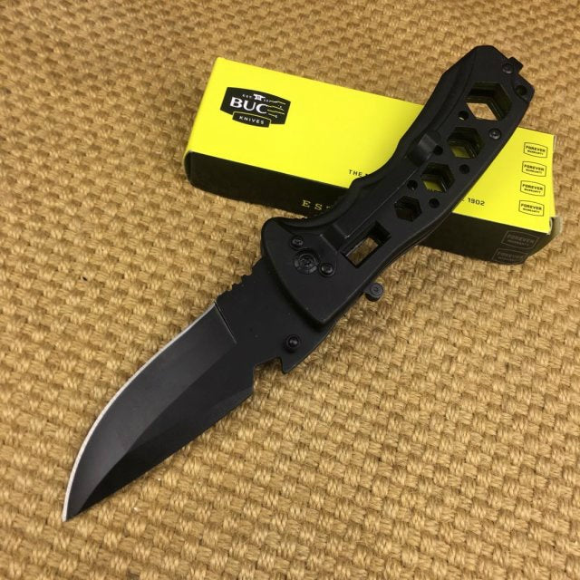 BUCK Pocket knife fruit knife camping folding knife practical 57HRC black tool knife hollow handle outdoor camping self-defense