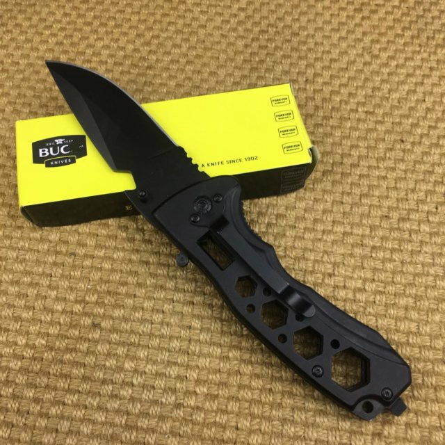 BUCK Pocket knife fruit knife camping folding knife practical 57HRC black tool knife hollow handle outdoor camping self-defense