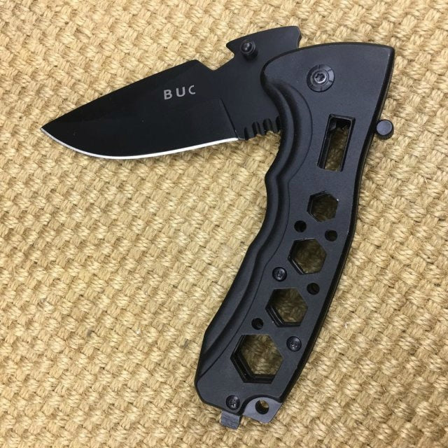 BUCK Pocket knife fruit knife camping folding knife practical 57HRC black tool knife hollow handle outdoor camping self-defense