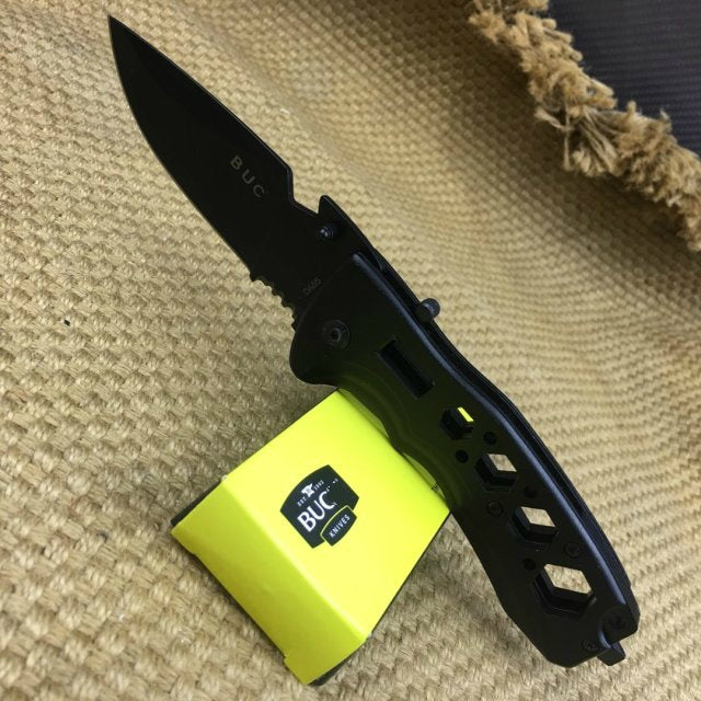 BUCK Pocket knife fruit knife camping folding knife practical 57HRC black tool knife hollow handle outdoor camping self-defense