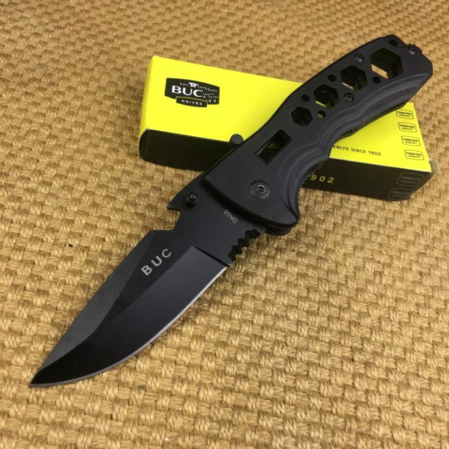 BUCK Pocket knife fruit knife camping folding knife practical 57HRC black tool knife hollow handle outdoor camping self-defense