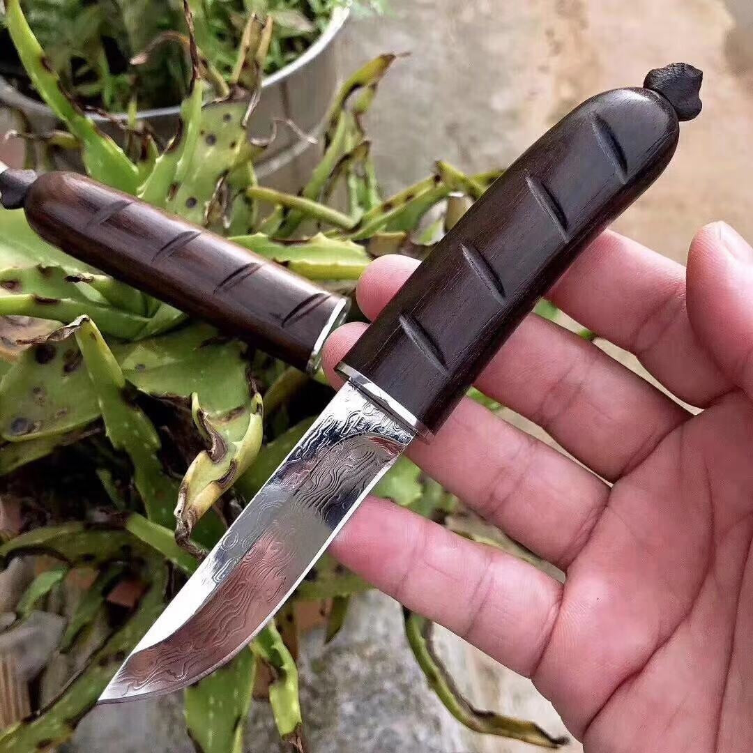 Imported VG10 Damascus, Damascus outdoor small straight knife pure manual forging high-quality hunting knife collection