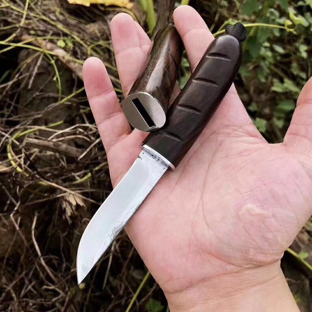 Imported VG10 Damascus, Damascus outdoor small straight knife pure manual forging high-quality hunting knife collection