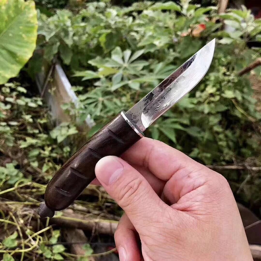 Imported VG10 Damascus, Damascus outdoor small straight knife pure manual forging high-quality hunting knife collection