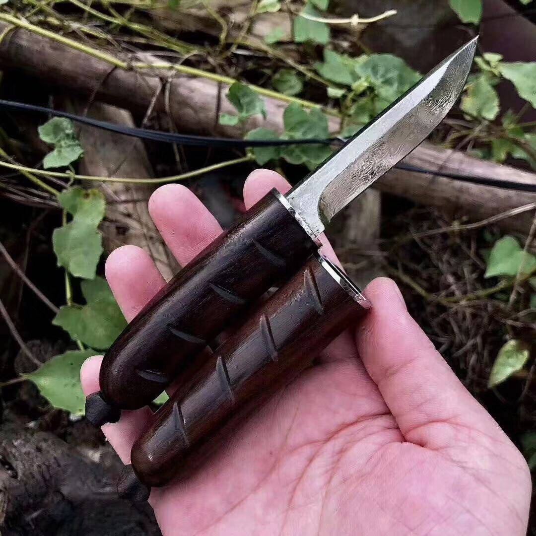 Imported VG10 Damascus, Damascus outdoor small straight knife pure manual forging high-quality hunting knife collection