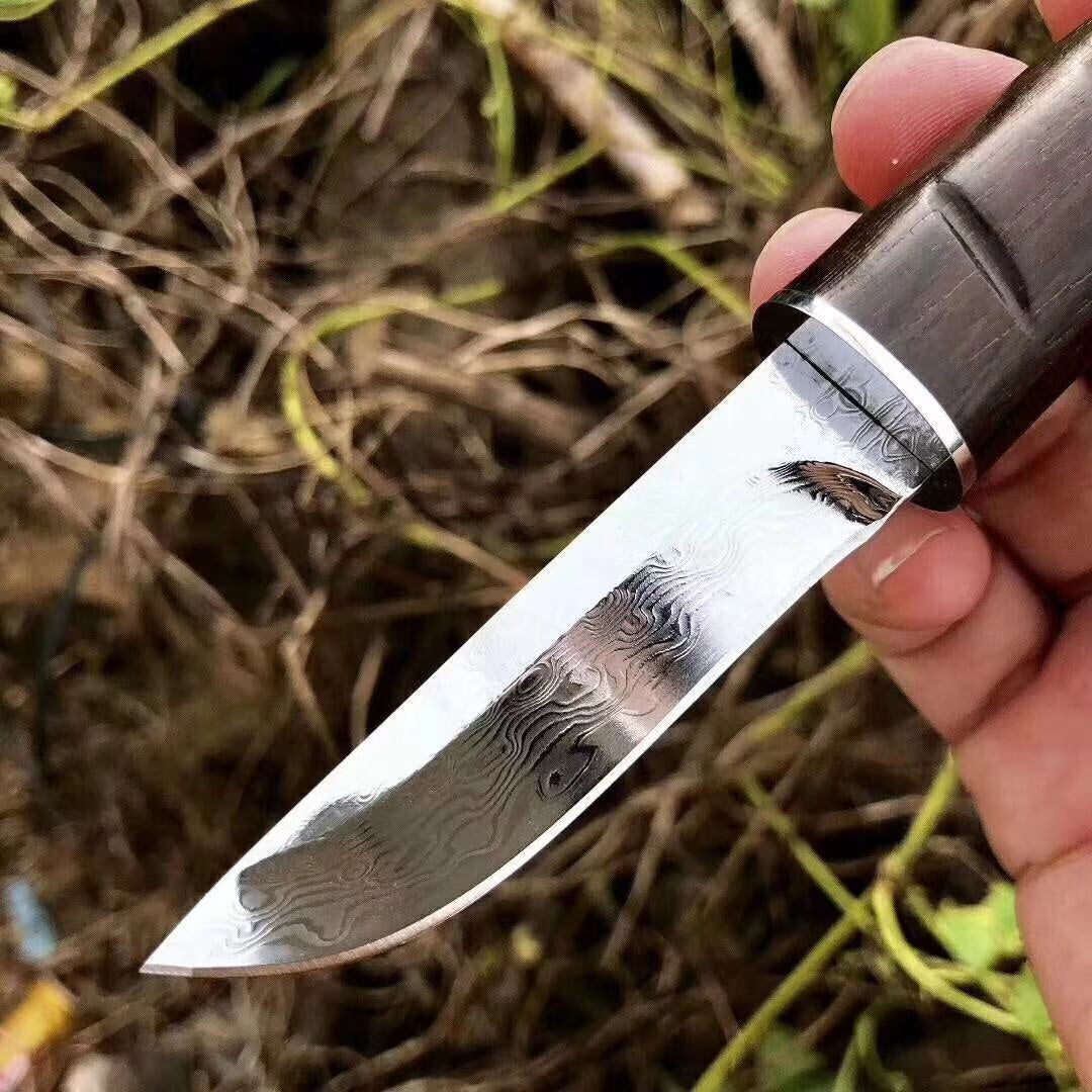 Imported VG10 Damascus, Damascus outdoor small straight knife pure manual forging high-quality hunting knife collection