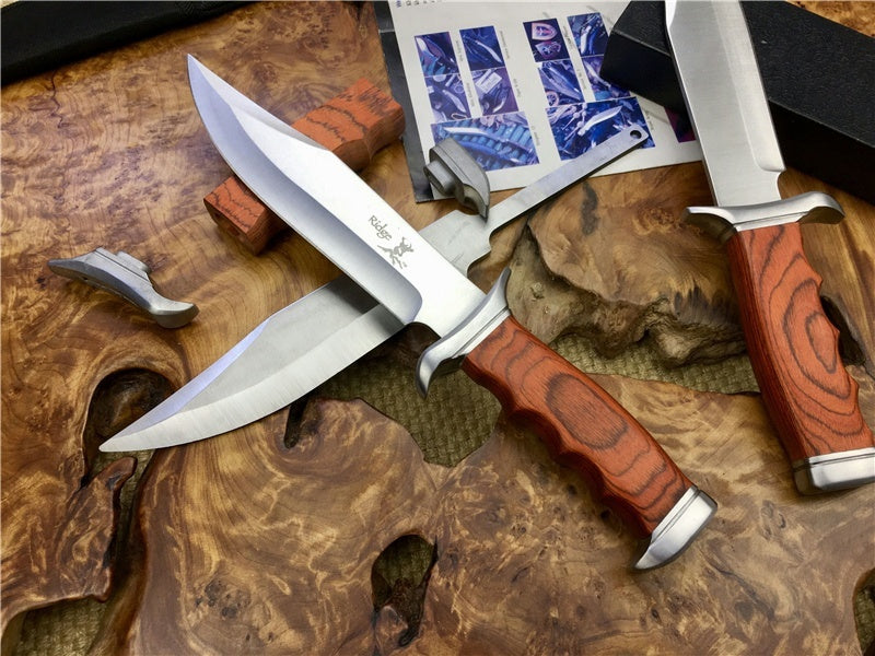 12.4 Inch Survival Fixed Blade Hunting Knives 5cr13 Blade Wood Handle Outdoor Tactical Straight Knife Jungle Camping Tools