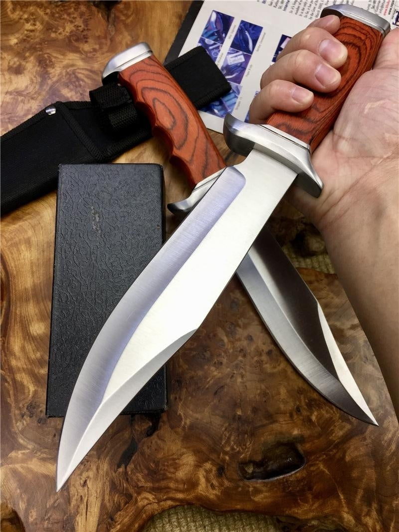 12.4 Inch Survival Fixed Blade Hunting Knives 5cr13 Blade Wood Handle Outdoor Tactical Straight Knife Jungle Camping Tools
