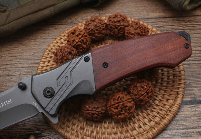 CHONG MING 8.2 "spring assisted folding knife outdoor tactical pocket survival hunting camping sharp combat knife acid branch wood handle