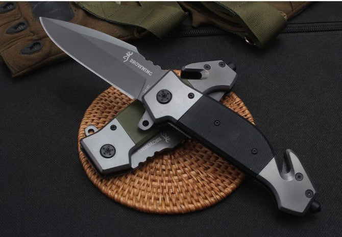 Browning Black&green steel folding knife tactical hunting survival EDC pocket knife 5CR13MOV practical camping outdoor combat portable tools