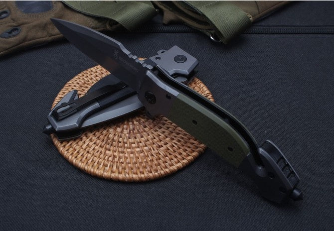 Browning Black&green steel folding knife tactical hunting survival EDC pocket knife 5CR13MOV practical camping outdoor combat portable tools