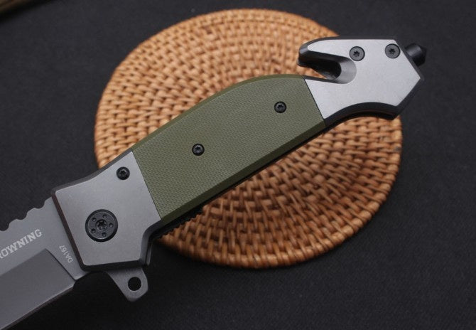 Browning Black&green steel folding knife tactical hunting survival EDC pocket knife 5CR13MOV practical camping outdoor combat portable tools