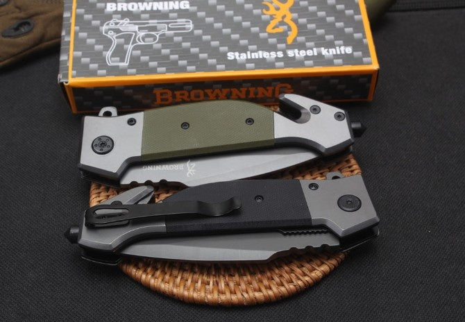 Browning Black&green steel folding knife tactical hunting survival EDC pocket knife 5CR13MOV practical camping outdoor combat portable tools