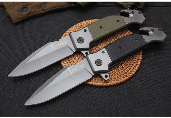 Browning Black&green steel folding knife tactical hunting survival EDC pocket knife 5CR13MOV practical camping outdoor combat portable tools