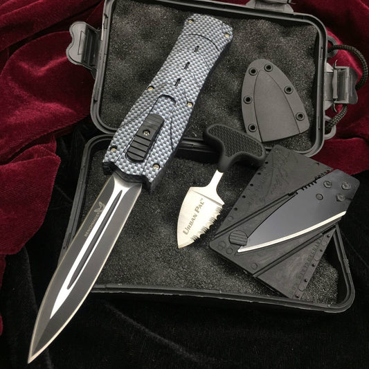 New Product Upgrades Pocket Tactical Knives Spring Assist Knife Folding Blade Fixed Blades Survival Rescue Tools Outdoor Camping Knifes Hunting Combat Automatic Open/Closes 8.8 Inch |Card Knife+Push Knife + Gifts Knives Set