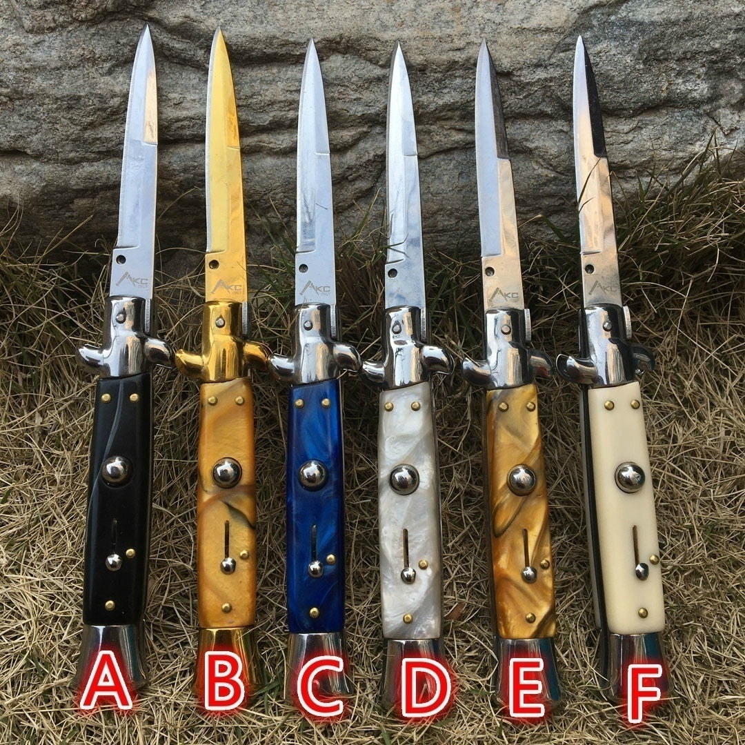 NEW 9"AKC Italian Milano Stiletto Tactical Spring Assisted Open Pocket Knife AUTO OTF Knife Switchblade Outdoor Multitool Tanto Hunting Knife Self-Defense Knifes