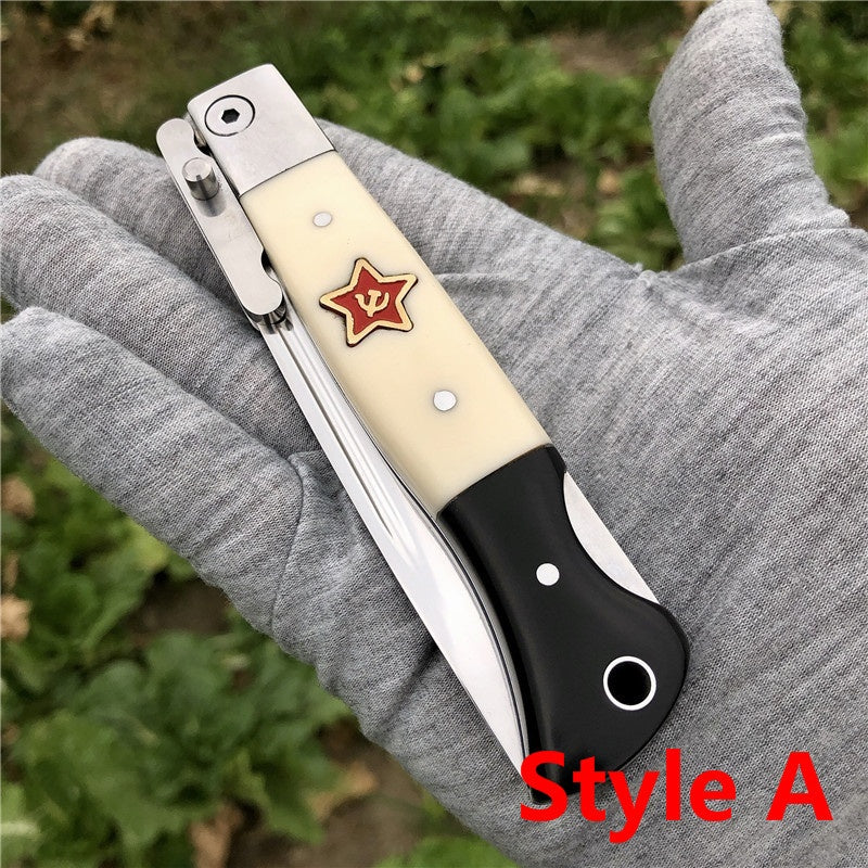 NEW Russian Finka NKVD (KGB) Wit EDC Pocket Knife Black and White Resin Handle 440C Blade Mirror Finish Outdoor Manual Folding Knife