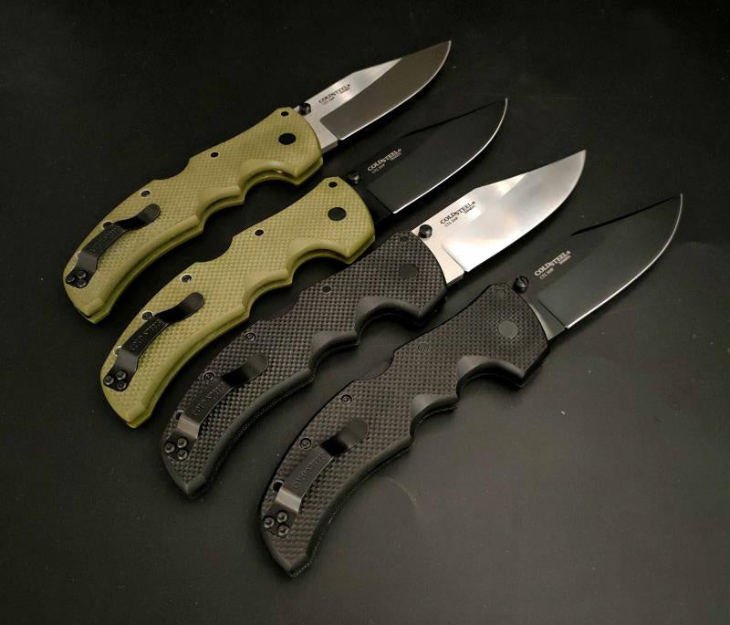 Tactical Rescue Survival Outdoor Hunting Knife Cold Steel 27BC Recon 1 Clip Point Folding Knife 4" S35VN Black DLC Plain Blade,  G10 Handles