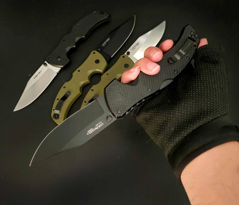 Tactical Rescue Survival Outdoor Hunting Knife Cold Steel 27BC Recon 1 Clip Point Folding Knife 4" S35VN Black DLC Plain Blade,  G10 Handles