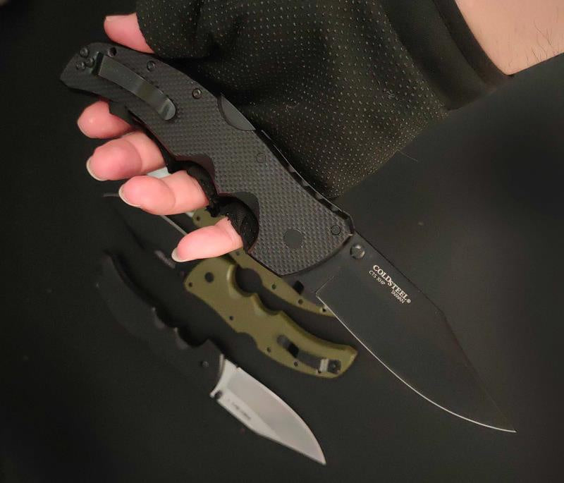 Tactical Rescue Survival Outdoor Hunting Knife Cold Steel 27BC Recon 1 Clip Point Folding Knife 4" S35VN Black DLC Plain Blade,  G10 Handles