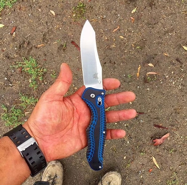 "Tactical Camping Pocket Knife Benchmade Osborne Contego Folding Knife 3.98"" CPM-M4 Satin Plain Blade, G10 Handles - 810"