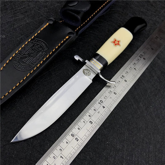 Russian Finka NKVD KGB Wit Fixed Blade Knife Hunting Pocket Outdoor EDC Camping Knife White Resin Handle 440C Blade Mirror