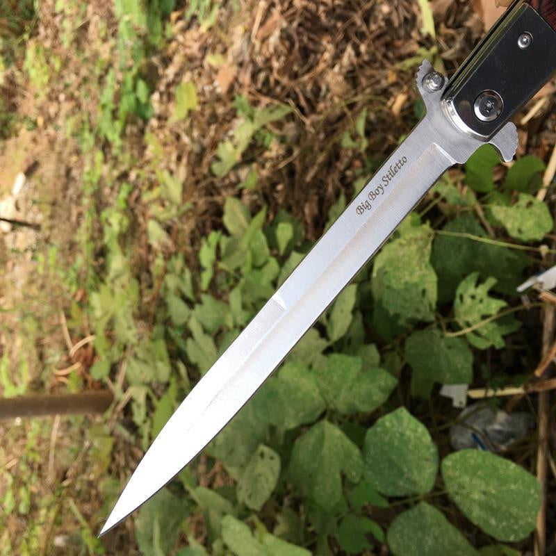 13" Spring Assisted STILETTO Pocket Knife Italian Folding Tactical Stiletto Knifes Wood Handle Wilderness Self-defense Knife Pocket Survival Knife New