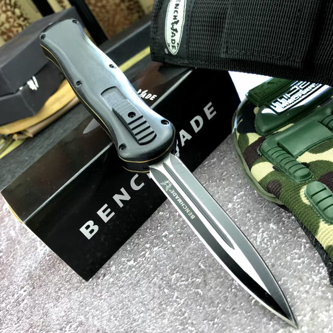 BENCHMADE quick switch OTF automatic knife military EDC spring assisted tactical knife D2 steel blade arrow double blade sandalwood handle outdoor camping self defense spring Dagger