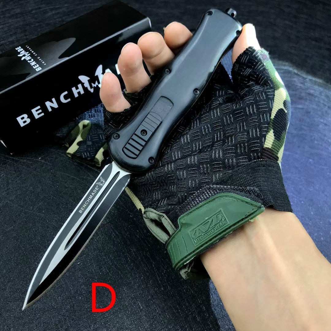 BENCHMADE quick switch OTF automatic knife military EDC spring assisted tactical knife D2 steel blade arrow double blade sandalwood handle outdoor camping self defense spring Dagger