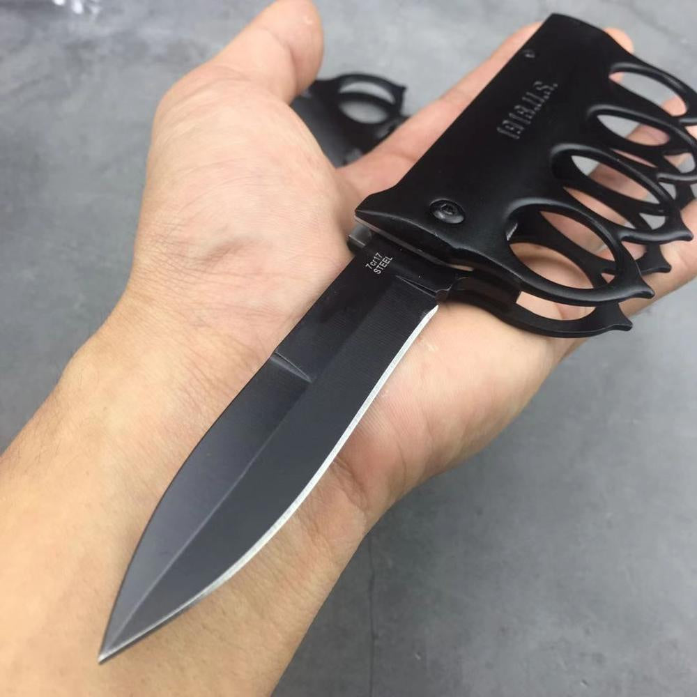 COLD STEEL Folding Muti-function 7CR17MOV Stainless Steel Folding Knife Brass Knuckles Shape Outdoor Knife Camping Self-defense Tool Knife