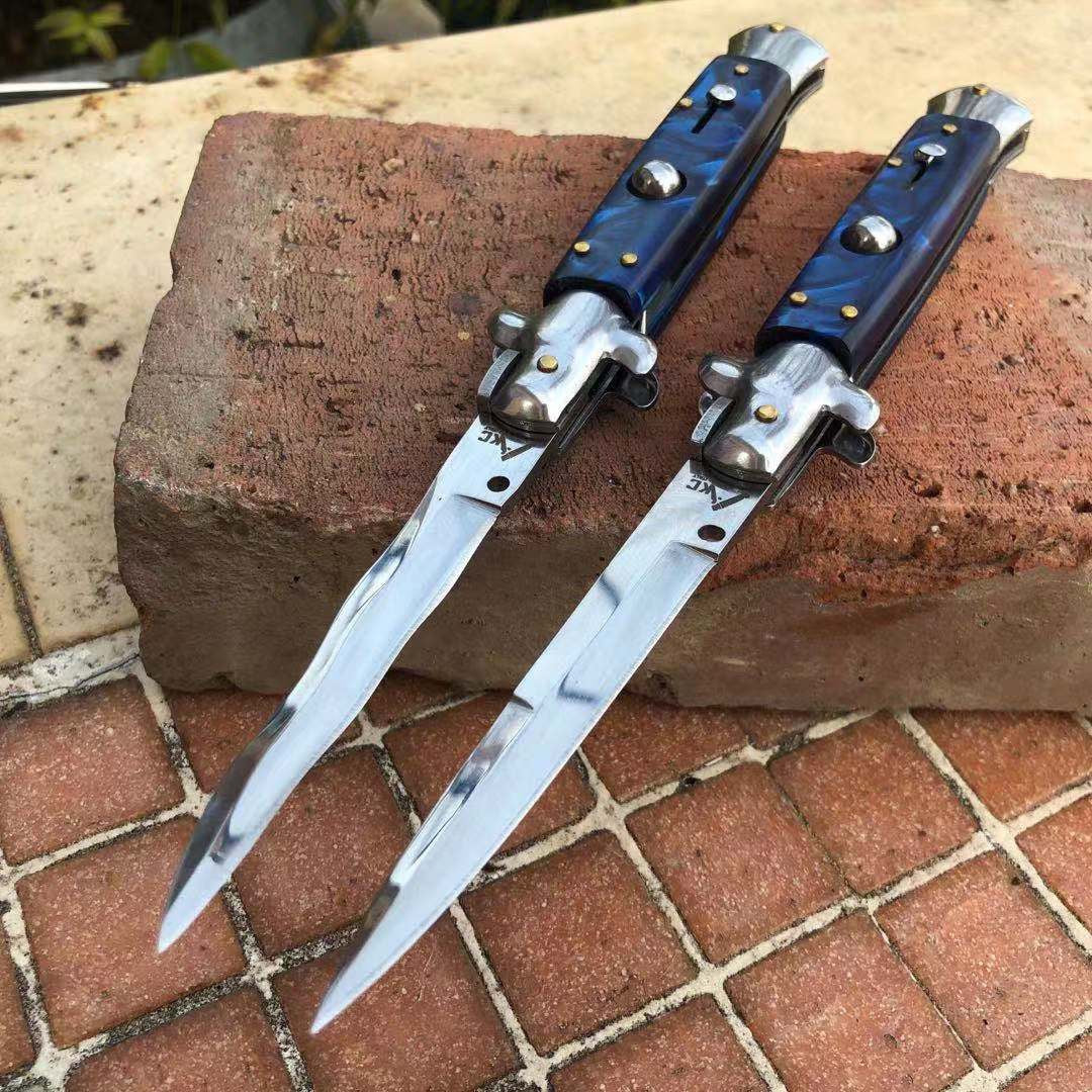 9 inch AKC Crystal Automatic Portable Mafia Stiletto Godfather Survival Dagger Tactical Spring Assist Knife DropShip