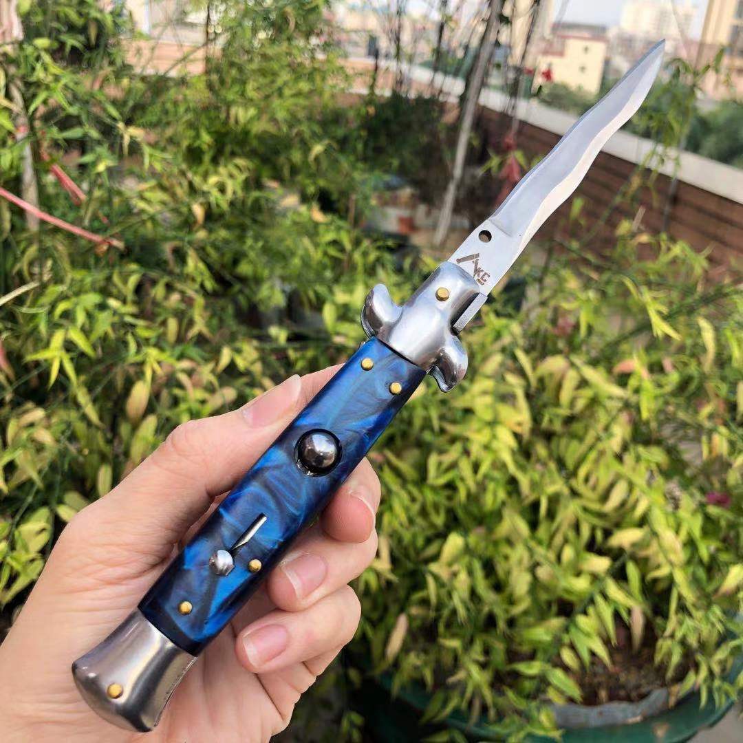 9 inch AKC Crystal Automatic Portable Mafia Stiletto Godfather Survival Dagger Tactical Spring Assist Knife DropShip