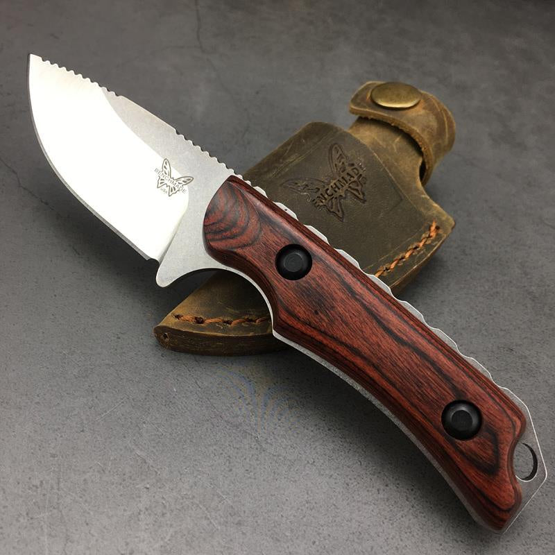 Benchmade Hunt Hidden Canyon Hunter Fixed Blade Knife 2.79" S30V Drop Point, Stabilized Wood Handles, Leather Sheath - 15017