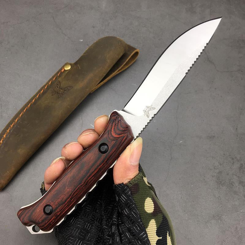 Benchmade Hunt Hidden Canyon Hunter Fixed Blade Knife 2.79" S30V Drop Point, Stabilized Wood Handles, Leather Sheath - 15017