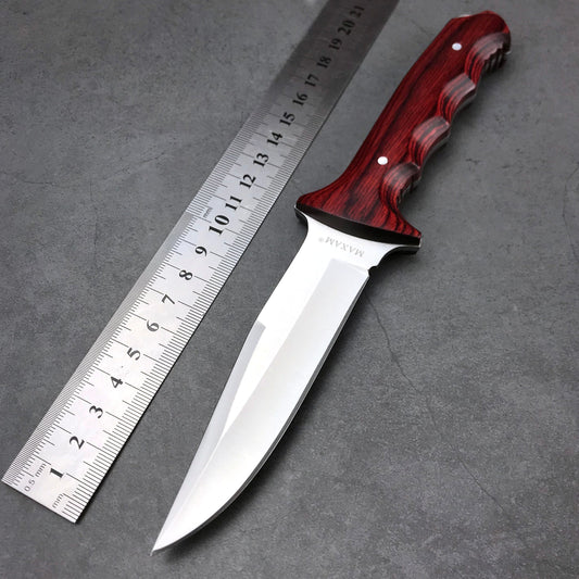 Japanese 440C Outdoor Self-defence Fishing Knife Color Wood Handle  Jungle Hunting Knife Sharp Tactical Knife + Nylon Sheath