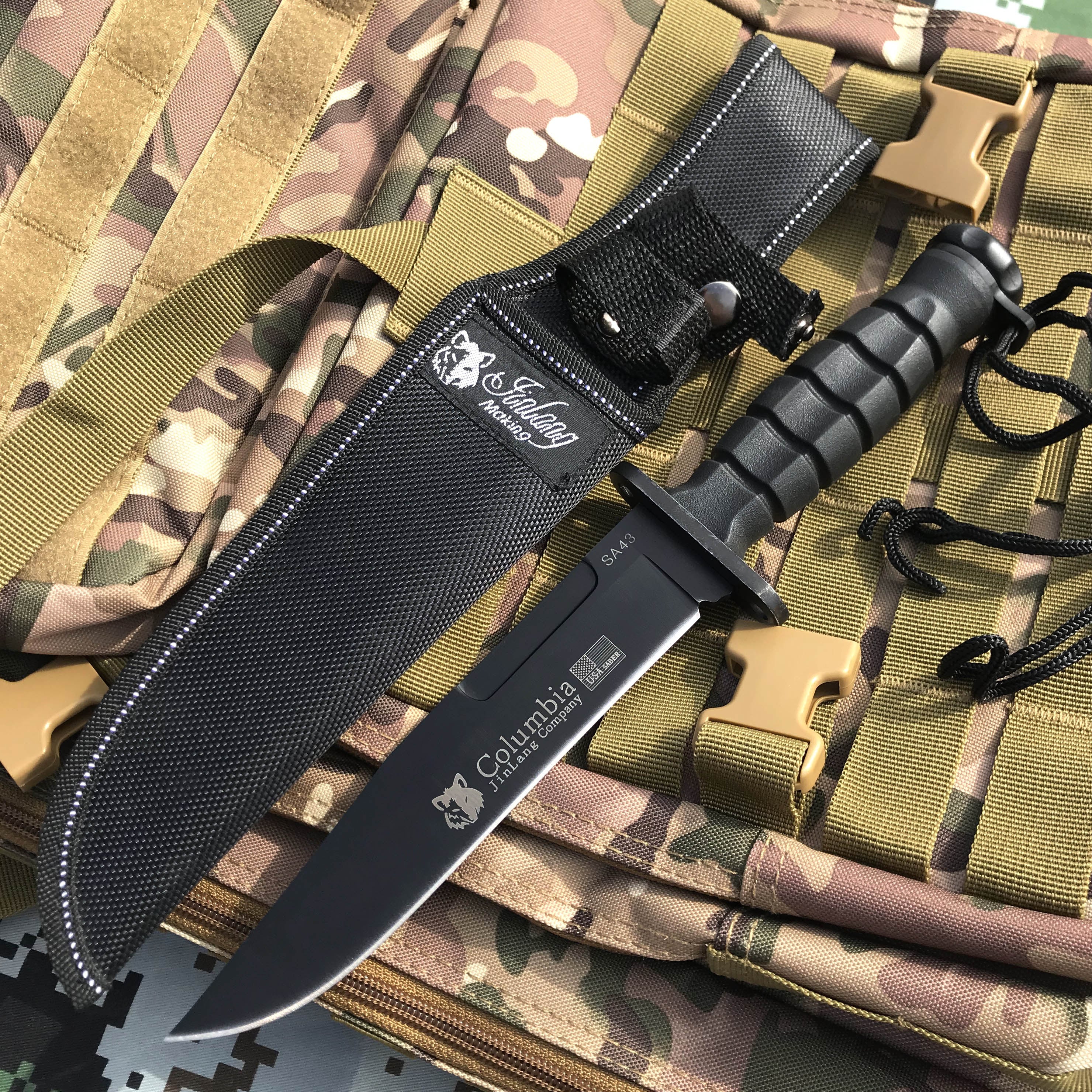 BLACK TACTICAL HUNTING FIXED BLADE MILITARY COMBAT SURVIVAL KNIFE + N ...