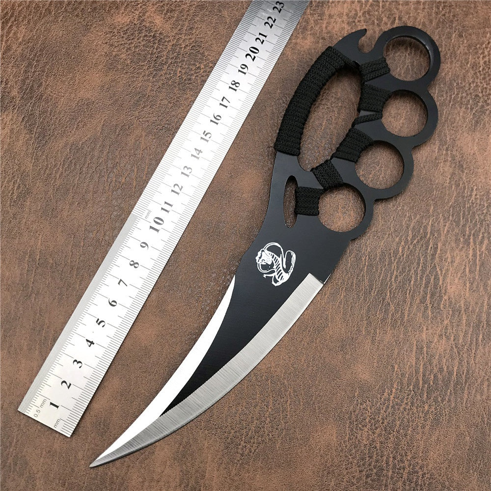 Tactical Brass Knuckle Style 10 inch Fixed Knuckle Knives Outdoor Hunting Camping Tool Multipurpose Portable Rescue Self-defense Ring Knife