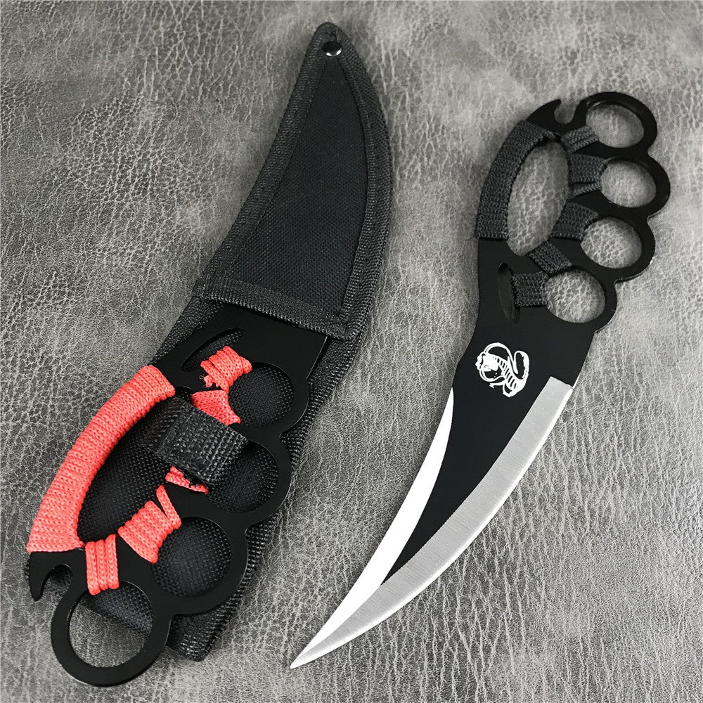 Tactical Brass Knuckle Style 10 inch Fixed Knuckle Knives Outdoor Hunting Camping Tool Multipurpose Portable Rescue Self-defense Ring Knife